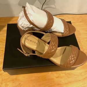 Talbots Mimi Quilted Leather Block Heel Sandal Memory Foam Comfort Havana Tan 9M